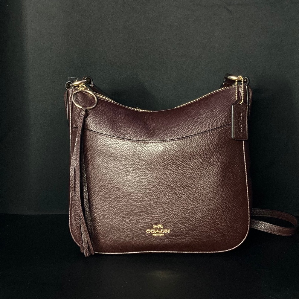 NWT | Coach Chaise Handbag, Pebble Leather | Oxblood